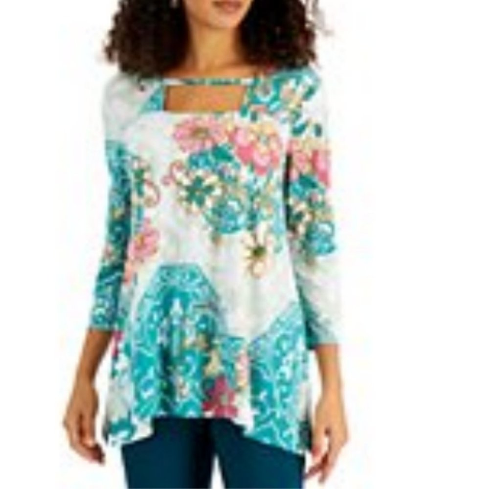 JM Collection Top Mint Pink Combo Size L NWT